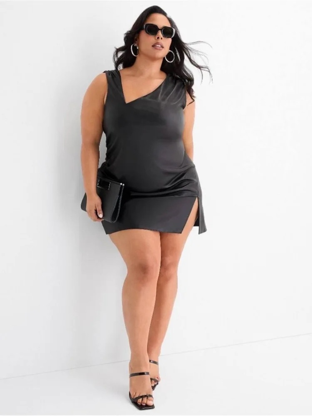 Ashley Graham Black Faux-Leather Sleeveless Mini Dress
